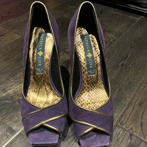 Patrick Cox Purple Suede and Gold Leather Heels